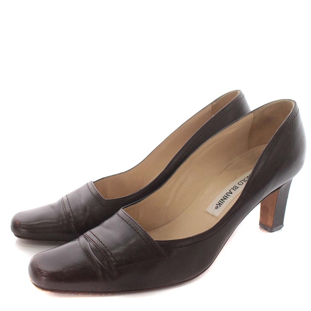 マノロブラニク MANOLO BLAHNIK パンプス ヒール 37.5 24.5cm 茶 