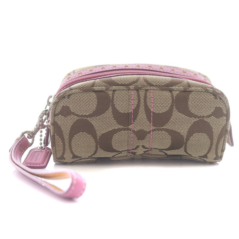 コーチ COACH シグネチャー ポーチ ミニ ストラップ付き キャンバス 
