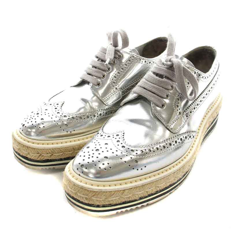 プラダ PRADA スニーカー シューズ ウイングチップ メダリオン レザー 