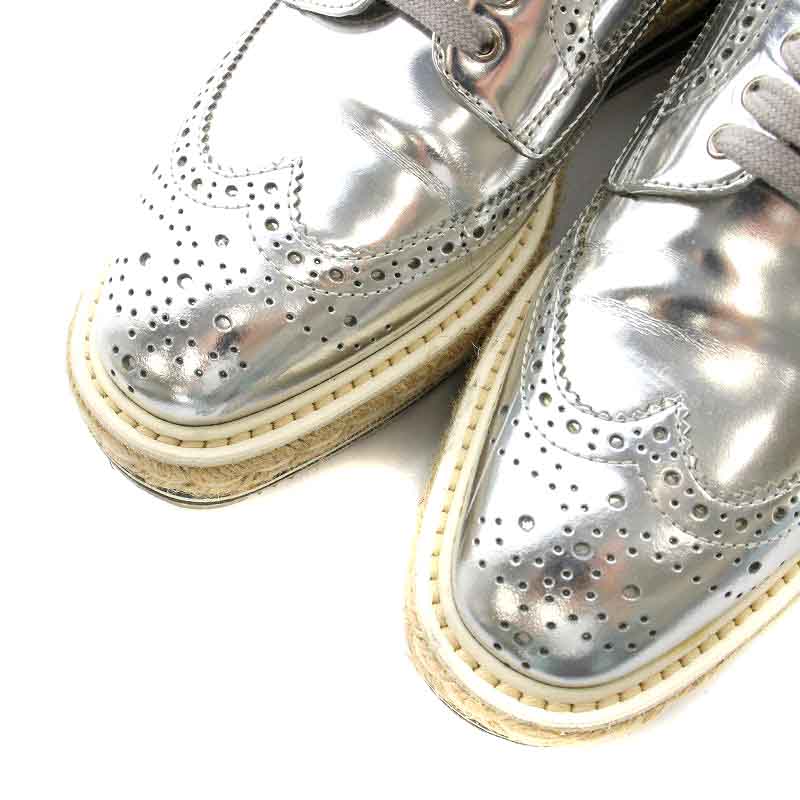 プラダ PRADA スニーカー シューズ ウイングチップ メダリオン レザー 