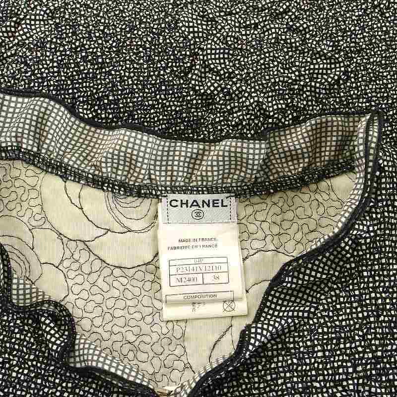 シャネル CHANEL P23141V12110 カーディガン 長袖 フリル カメリア チェック 黒 ブラック 38  レディース CHANEL - シャネル P23141V12110 カーディガン カメリア