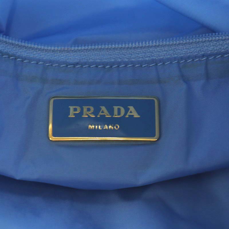 プラダポーチ、プラダプレートトートバッグブルー PRADA プラダ トートバッグ レザー ブルー レディース 中古