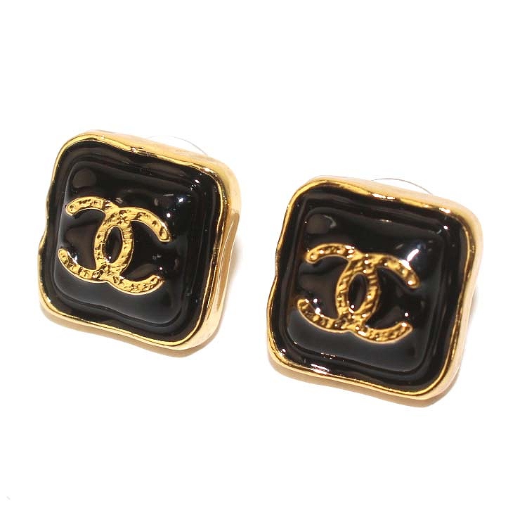 シャネル CHANEL 23年製 B23K ココマーク スクエアピアス 黒 ブラック  
