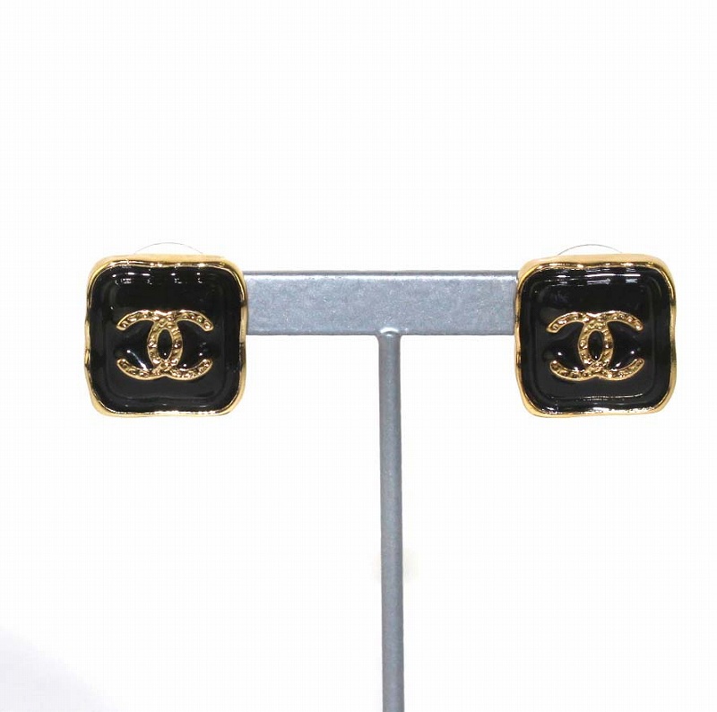 シャネル CHANEL 23年製 B23K ココマーク スクエアピアス 黒 ブラック 