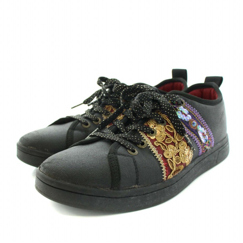 Desigualシューズ美品 DESIGUAL デシグアル タータンチェックパッチワーク スニーカー