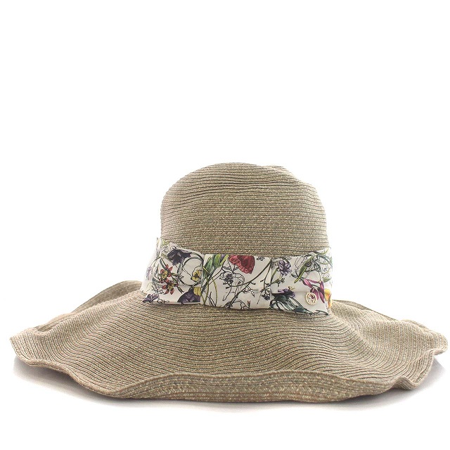 美品 GUCCI ラフィアハット フローラ リボン 339074 L 麦わら帽子 美品 GUCCI ラフィアハット フローラ リボン 339074 L 麦わら