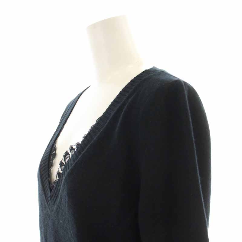 グッチ GUCCI ニット セーター Vネック カシミヤ レース切替 長袖 M 黒
