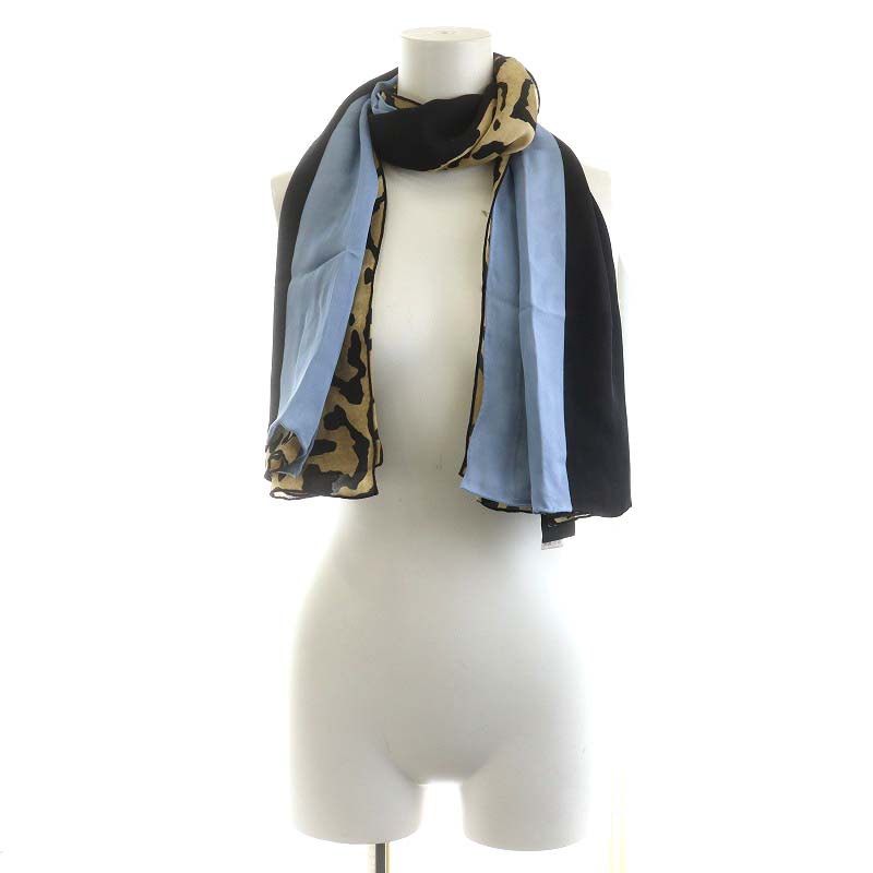 グッチ GUCCI ストール アニマル柄 シルク 絹 青 ブルー 茶 ブラウン