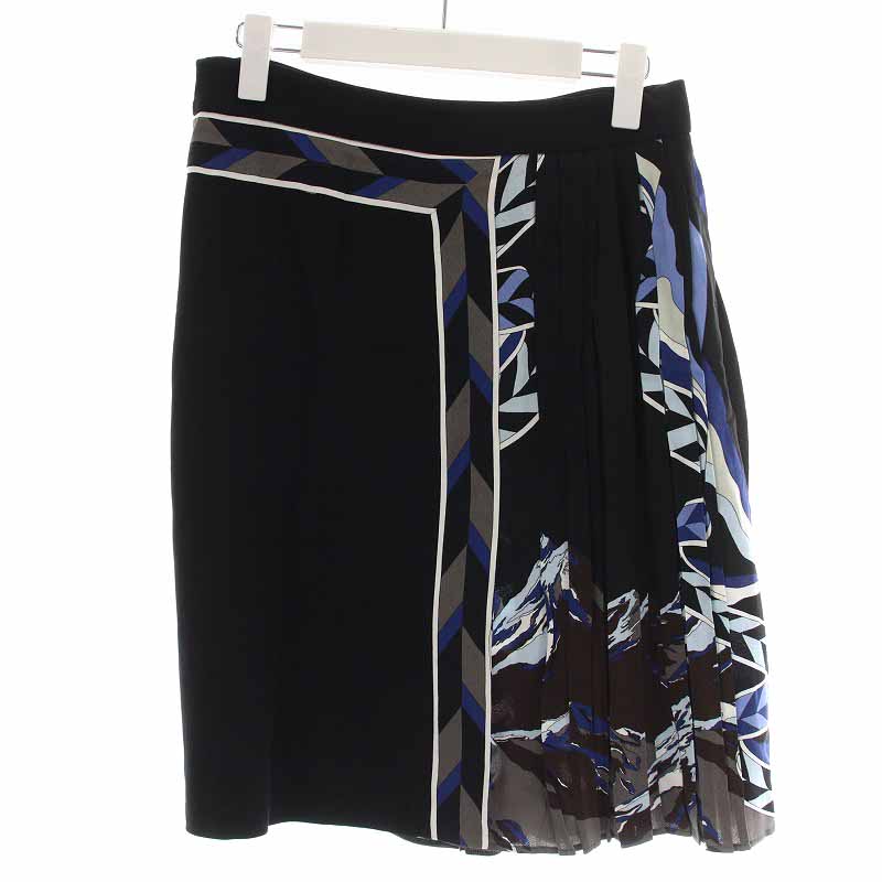 エミリオプッチ EMILIO PUCCI プリーツスカート ひざ丈 シルク混 総柄  