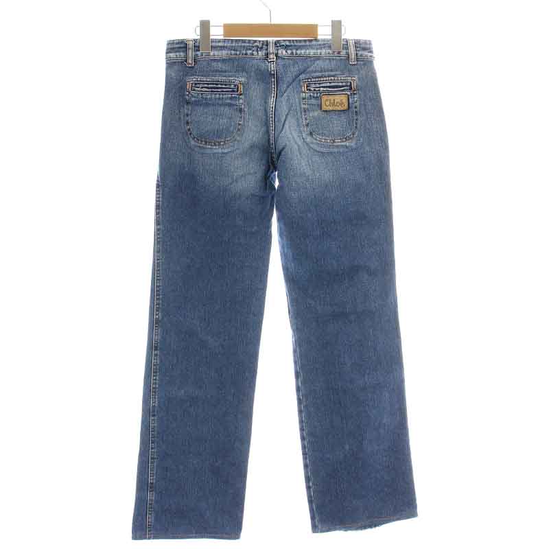 クロエ CHLOE デニムパンツ ジーンズ ジップフライ USED加工 38 L 青 