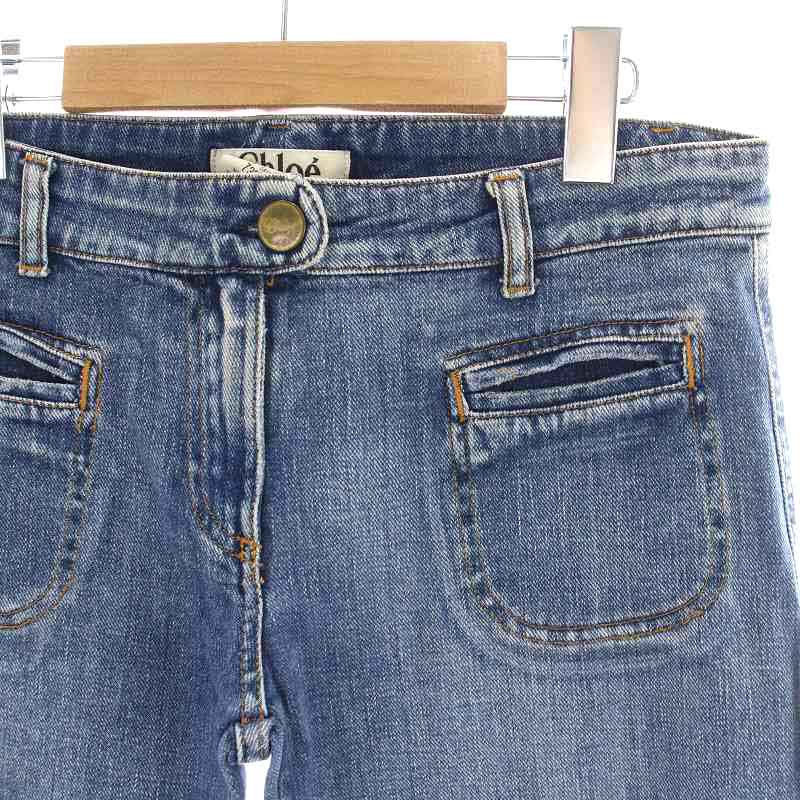 Chloe デニム 38 クロエ CHLOE デニムパンツ ジーンズ ジップフライ USED加工 38