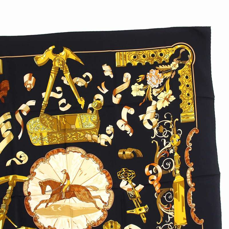 エルメス HERMES カレ90 Copeaux おがくず スカーフ 絹 シルク100％ 黒