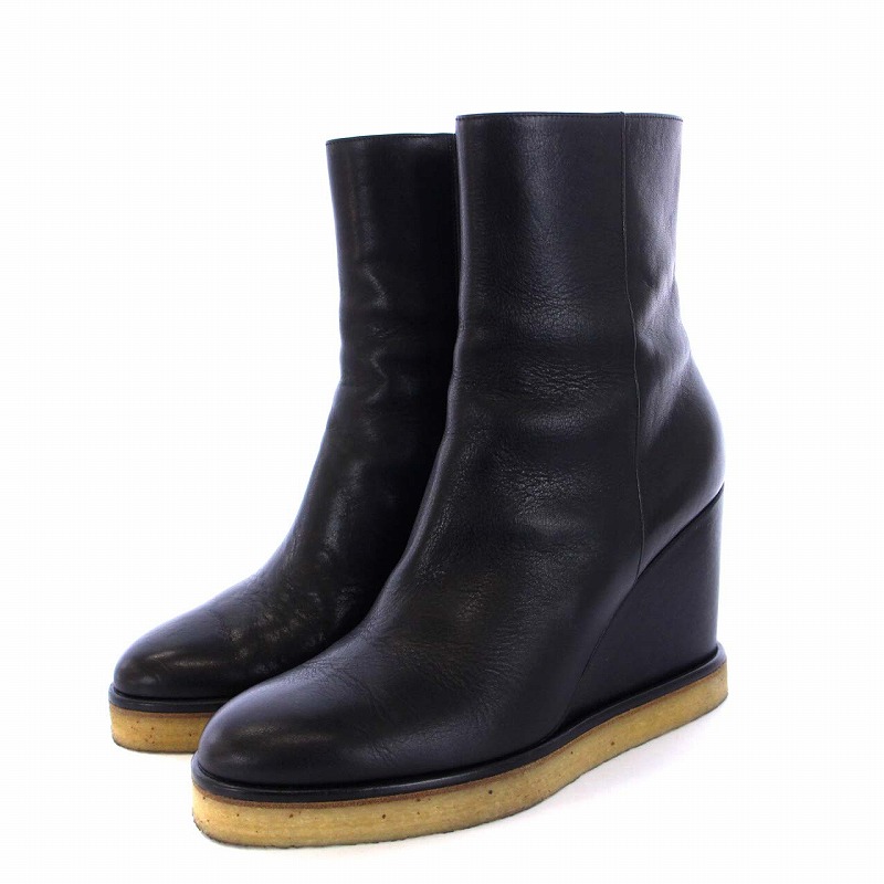 CELINE ブラック ブーティ CELINEブラックレザー ジッパーブーティ 【公式通販】