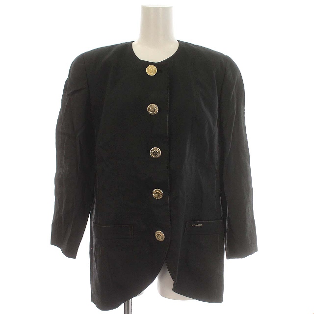レオナール LEONARD FASHION リネン ノーカラージャケット 麻 