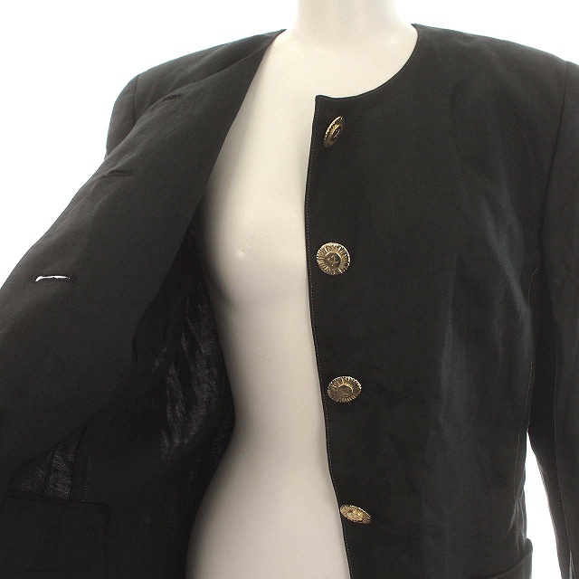 レオナール LEONARD FASHION リネン ノーカラージャケット 麻 