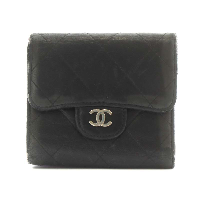 CHANEL シャネル 黒 レザー キルティング コインケース