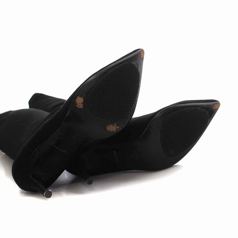 ツルバイマリコオイカワブラック ニーハイブーツ ポインテッドトゥ