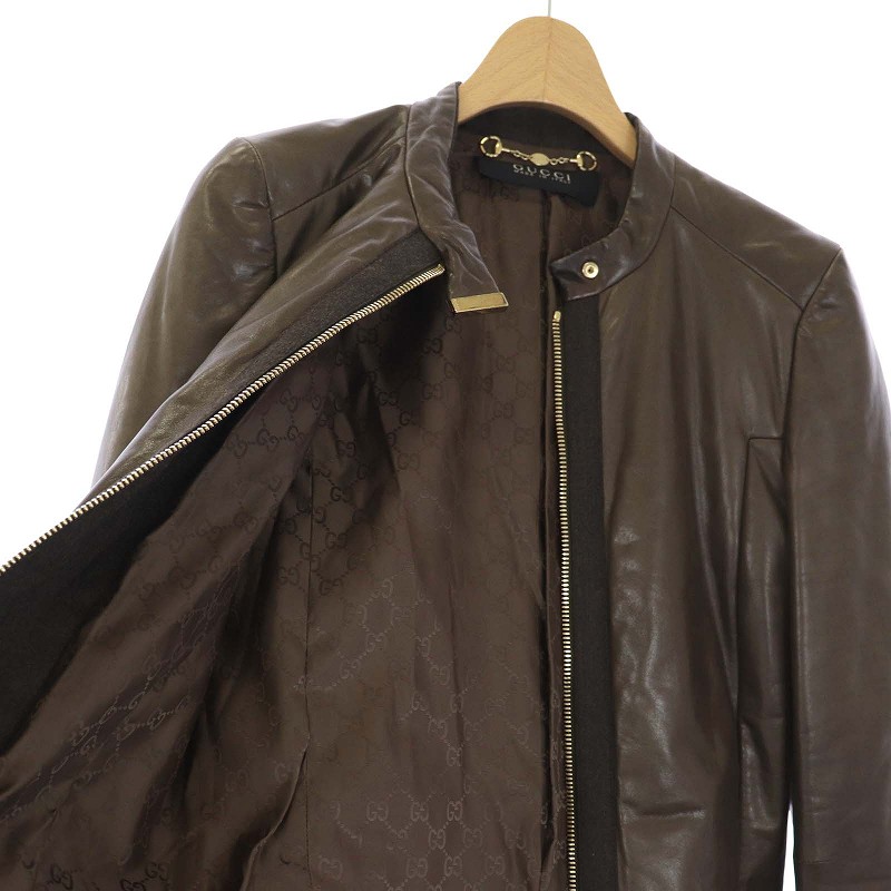 グッチ GUCCI ライダース ラムレザー ジャケット 裏地GG柄 中綿 羊革  