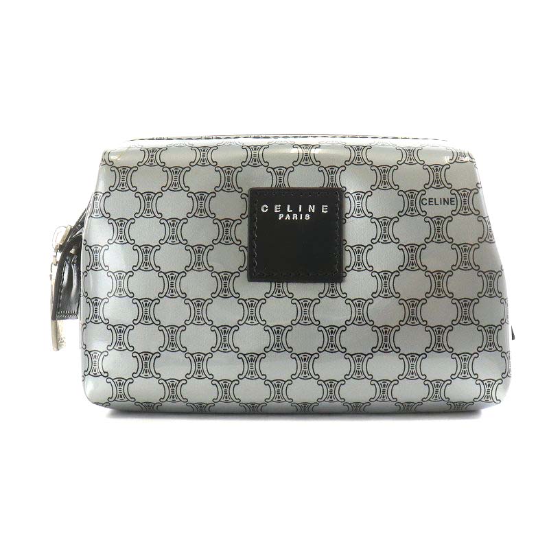 セリーヌ CELINE マカダム柄 ポーチ 総柄 グレー 黒 ブラック /AN23  