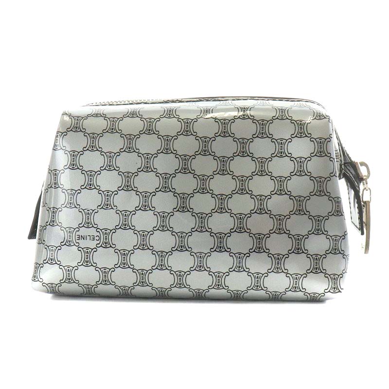 セリーヌ CELINE マカダム柄 ポーチ 総柄 グレー 黒 ブラック /AN23  