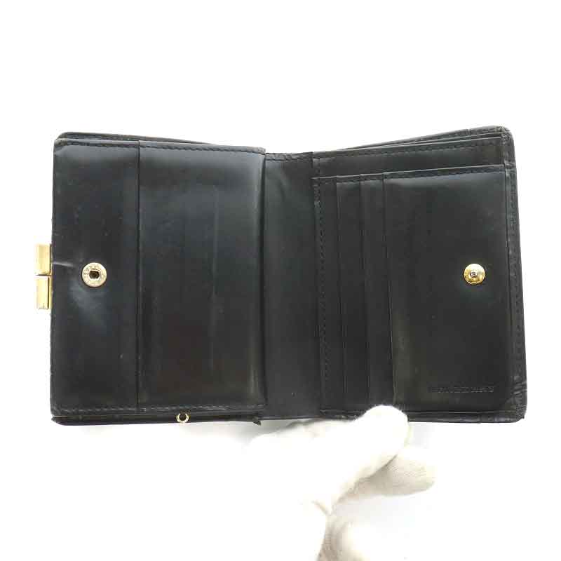 【新品同様】BURBERRY バーバリー　がま口　二つ折り　財布　ブラック　黒 BURBERRY（バーバリー） 二つ折り 財布 ウォレット エナメル がま口