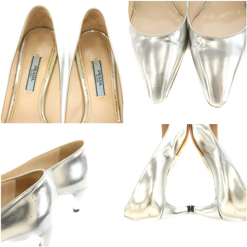 プラダ PRADA パンプス ポインテッドトゥ ヒール 36 23.0cm シルバー色 