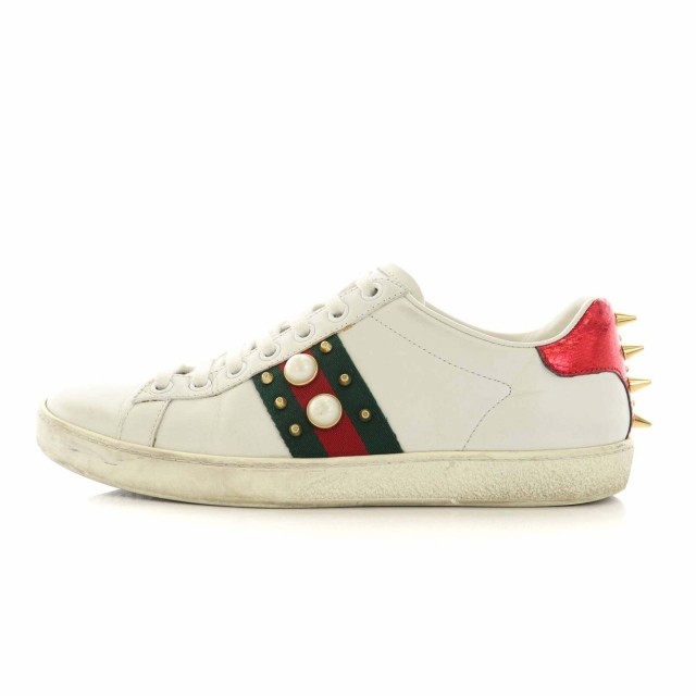 グッチ GUCCI エース スニーカー ウェブライン スタッズ パール レザー 