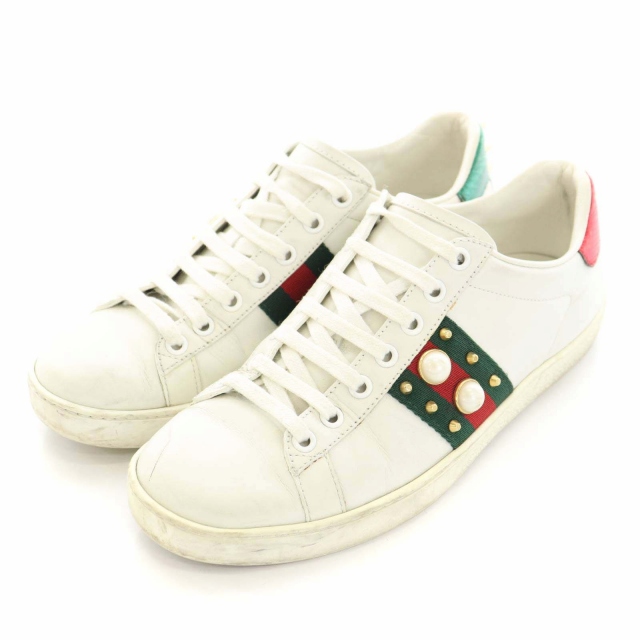 グッチ GUCCI エース スニーカー ウェブライン スタッズ パール レザー 