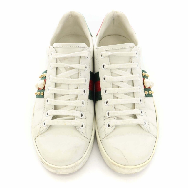 グッチ GUCCI エース スニーカー ウェブライン スタッズ パール レザー 
