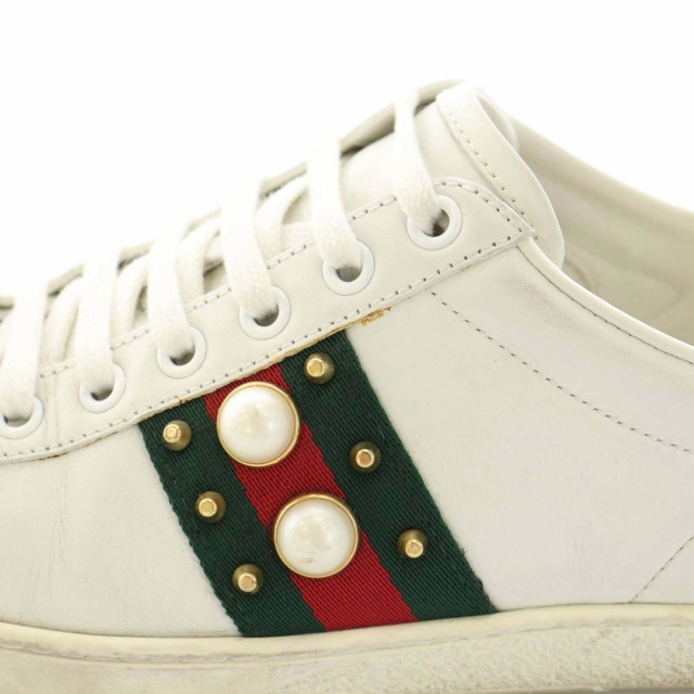 グッチ GUCCI エース スニーカー ウェブライン スタッズ パール レザー 