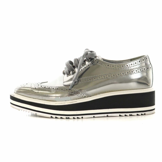 PRADA プラダシューズスニーカーウィングチップシルバー37.5