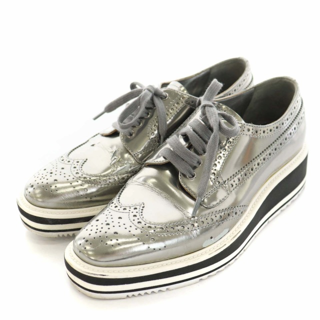 プラダ PRADA ドレスシューズ ウイングチップ 厚底 靴 シューズ 37.5 