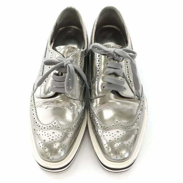 プラダ PRADA ドレスシューズ ウイングチップ 厚底 靴 シューズ 37.5 