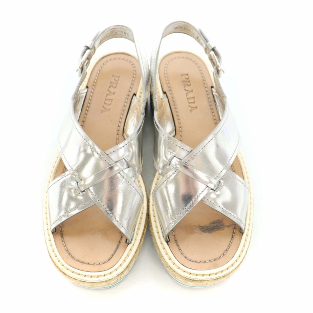 プラダ PRADA サンダル クロスストラップ 厚底 エスパドリーユ 靴 