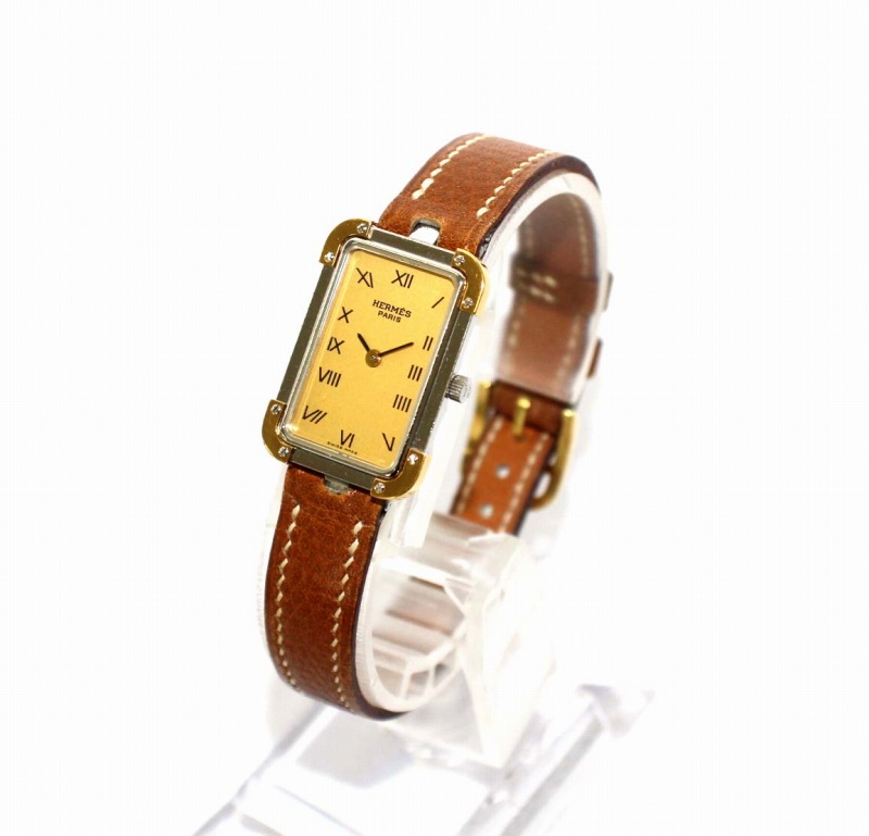 エルメス HERMES クロアジュール コンビ 腕時計 クオーツ レザーベルト  