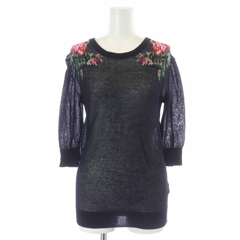 ディーゼル DIESEL ニット カットソー 花柄 七分袖 シアー シースルー 