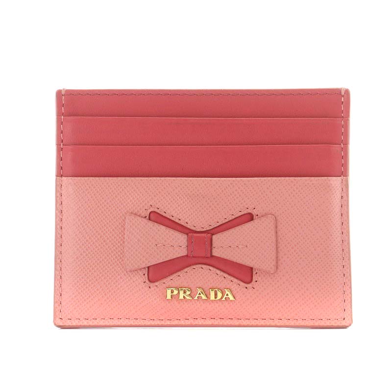 プラダ PRADA カードケース パスケース レザー リボン ピンク /AN6 