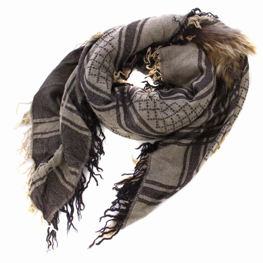 グッチ GUCCI ストール マフラー GG柄 フォックスファー ウール シルク  