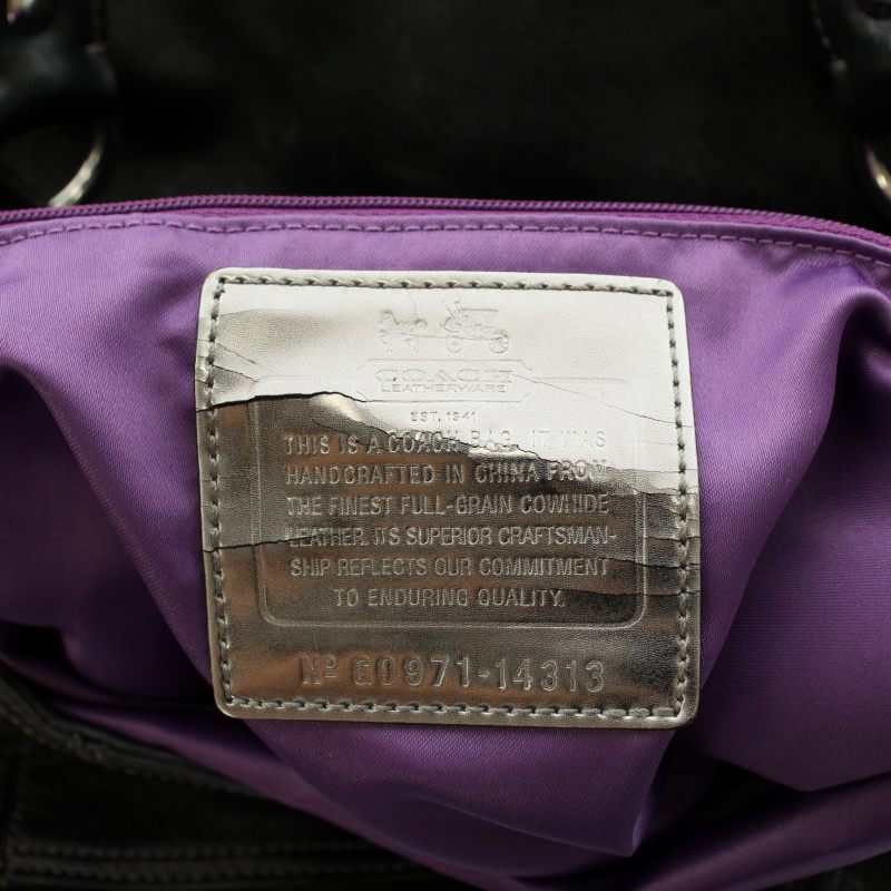 コーチ COACH ハンドバッグ レザー ロゴチャーム 黒 ブラック 紫