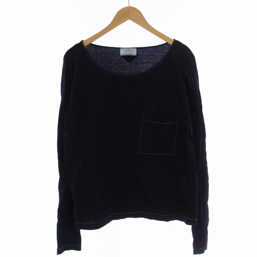 プラダ PRADA Tシャツ カットソー 長袖 クルーネック M 紺 ネイビー 