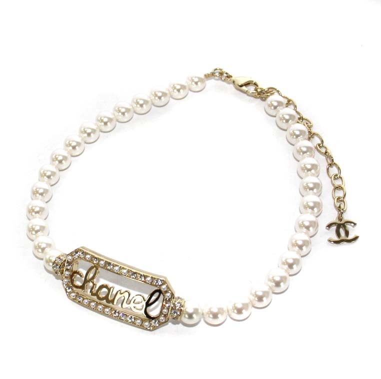 シャネル CHANEL 23年製 L23B チョーカー ネックレス パール ロゴ 