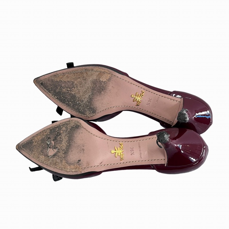【美品】PRADA エナメルパンプス リボン PRADA - プラダ パンプス リボン エナメル 37 24cm 黒 ブラック