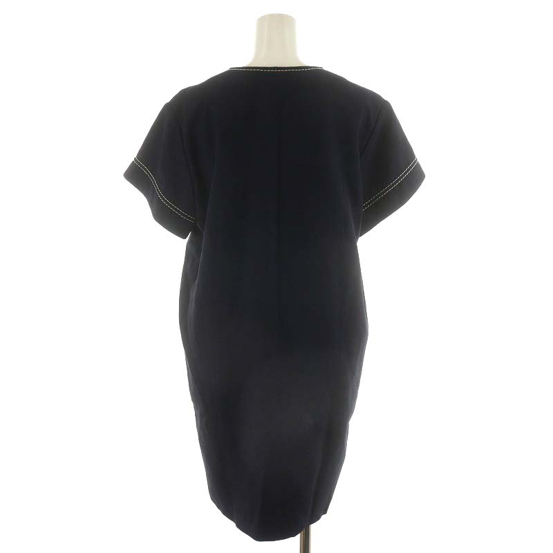 クロエ CHLOE ワンピース ひざ丈 半袖 シルク 絹 34 S 紺 ネイビー