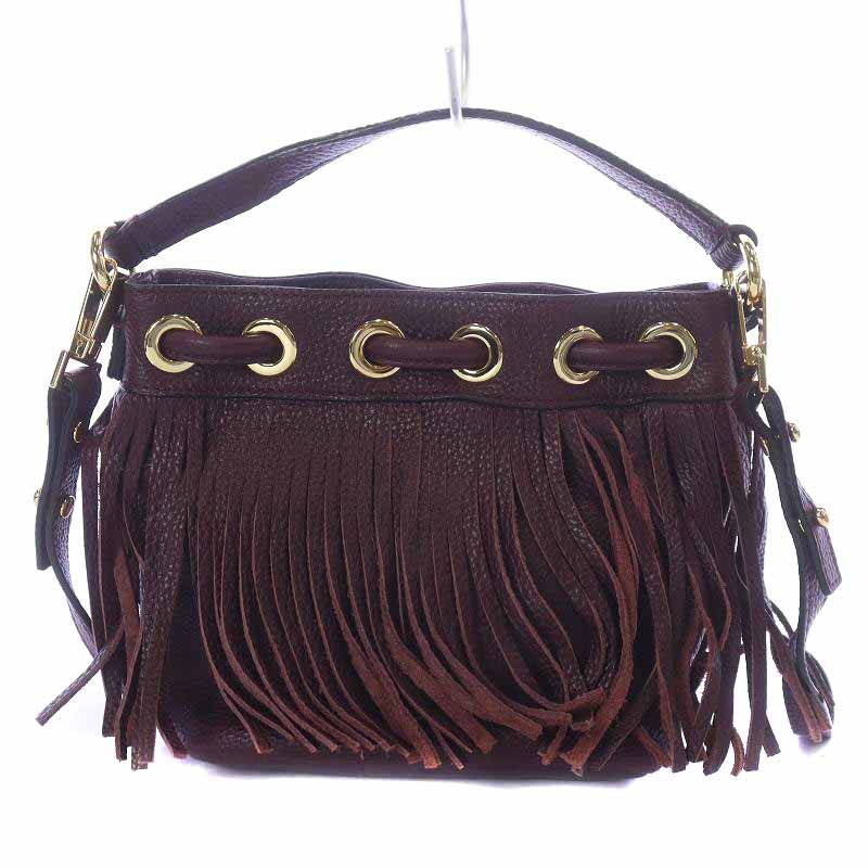 ミリー milly ショルダーバッグ ハンドバッグ 2WAY フリンジ レザー 紫 