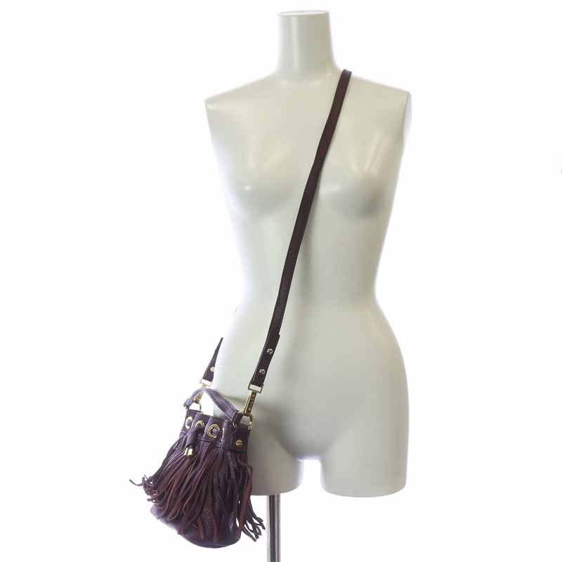 ミリー milly ショルダーバッグ ハンドバッグ 2WAY フリンジ レザー 紫 