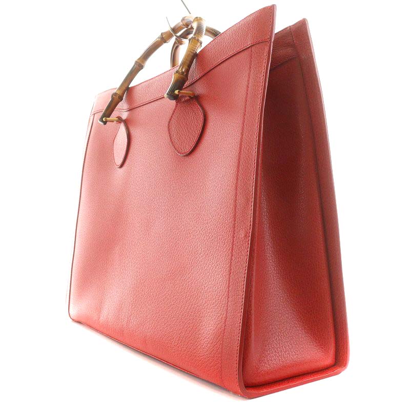 GUCCI レッド ハンドバッグ バンブーハンドル