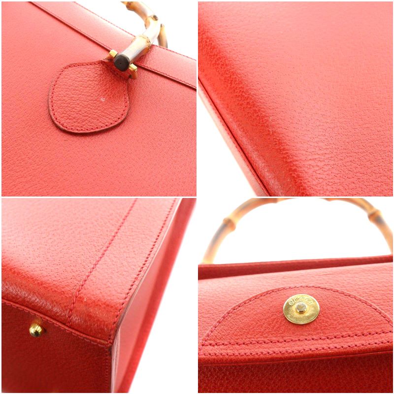 GUCCI赤いレザー ハンドバッグ バンブーハンドル