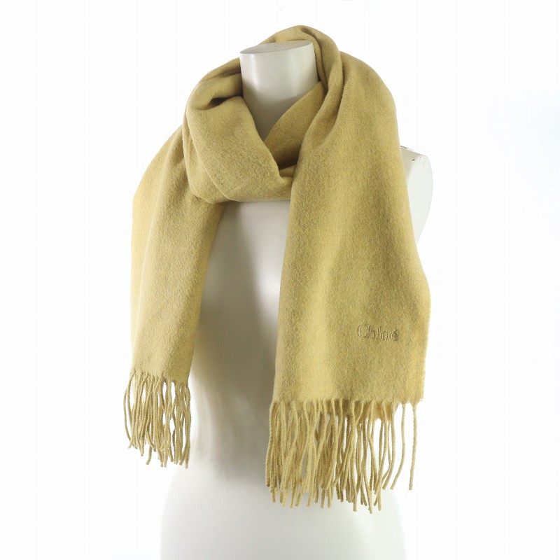 クロエ CHLOE マフラー ストール フリンジ ロゴ 黄色 イエロー □OH  