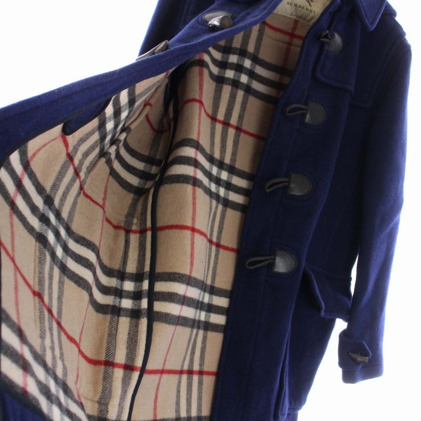 Burberry フード付きウールコート 青
