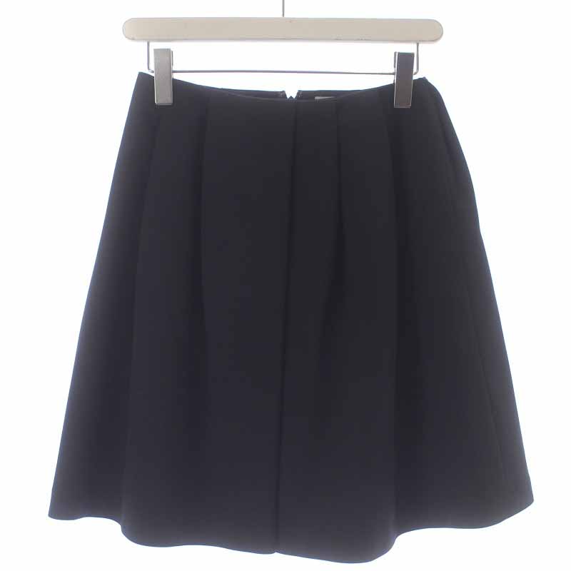 未使用品 ルネ Rene フレアスカート ひざ丈 タック 34 S 紺 ネイビー 